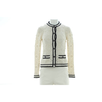 Chanel Women's Two Pocket Button Up Cardigan Openwork Knit Cashmere