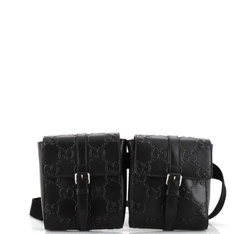 Gucci Double Belt Bag GG Embossed Perforated Leather