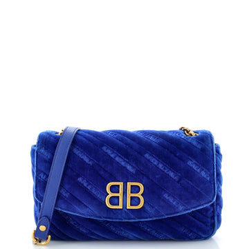Balenciaga BB Round Wallet on Chain Quilted Velvet Small
