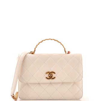 Chanel Logo Links Top Handle Flap Bag Quilted Calfskin Small
