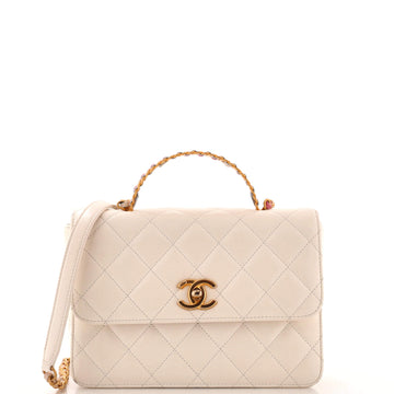 Chanel Logo Links Top Handle Flap Bag Quilted Calfskin Small