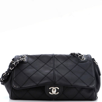 Chanel Ultimate Stitch Side Zip Flap Bag Quilted Calfskin Large