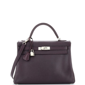 Hermes Kelly Handbag Purple Epsom with Palladium Hardware 32