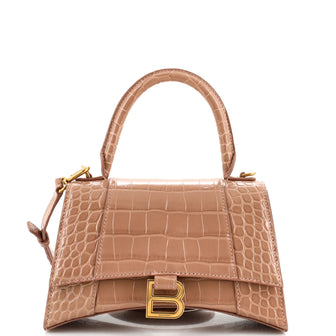 Balenciaga Hourglass Top Handle Bag Crocodile Embossed Leather Small