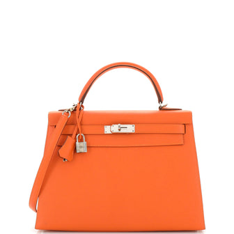 Hermes Kelly Handbag Orange Epsom with Palladium Hardware 32