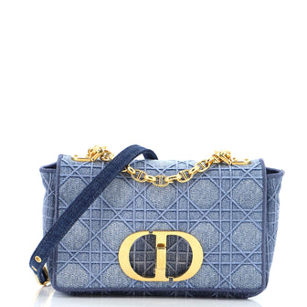 Christian Dior Caro Bag Cannage Embroidered Denim Small