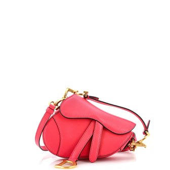Christian Dior Saddle Handbag with Strap Leather Micro