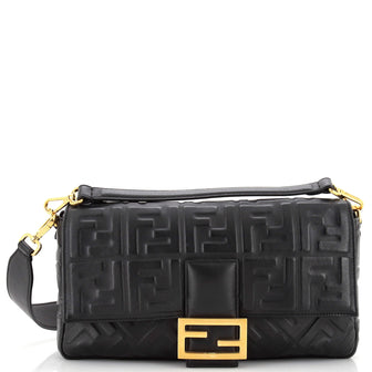 Fendi Baguette NM Bag Zucca Embossed Leather Large