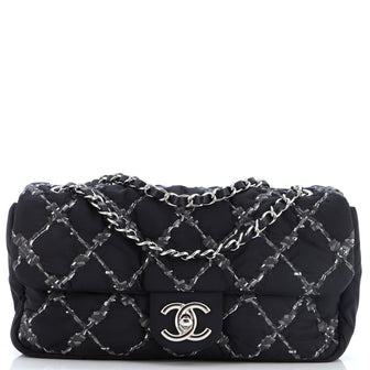 Chanel Tweed On Stitch Flap Bag Quilted Nylon Medium