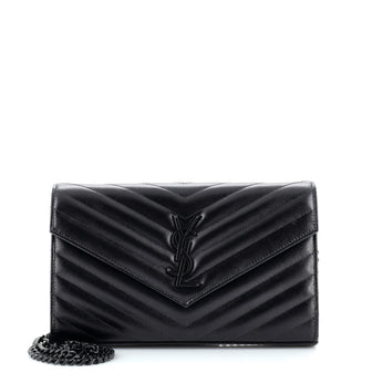 Saint Laurent Classic Monogram Wallet on Chain Matelasse Chevron Leather Medium