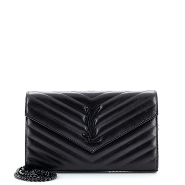 Saint Laurent Classic Monogram Wallet on Chain Matelasse Chevron Leather Medium