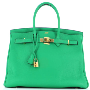 Hermes Birkin Handbag Green Clemence with Gold Hardware 35