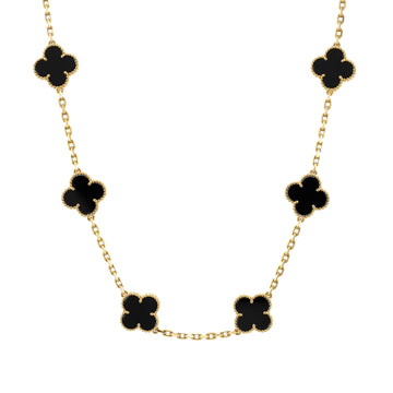 Van Cleef & Arpels Vintage Alhambra 10 Motifs Necklace 18K Yellow Gold and Onyx