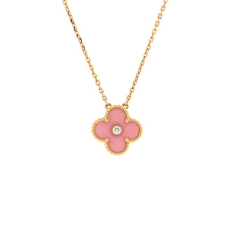 Van Cleef & Arpels Vintage Alhambra Pendant Necklace 18K Rose Gold and Pink Sevres Porcelain with Diamond