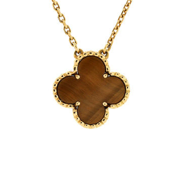 Van Cleef & Arpels Vintage Alhambra Pendant Necklace 18K Yellow Gold and Tiger Eye