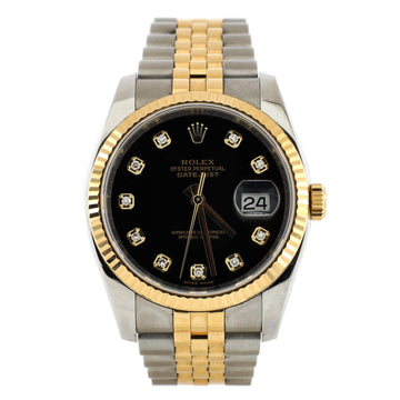 Rolex Oyster Perpetual Datejust Automatic Watch Stainless Steel and Yellow Gold with Diamond Markers 36