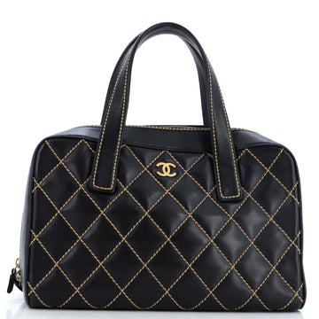 Chanel Surpique Zip Around Satchel Quilted Leather Medium