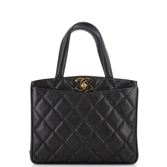 Chanel Vintage CC Lock Pocket Tote Quilted Caviar Small