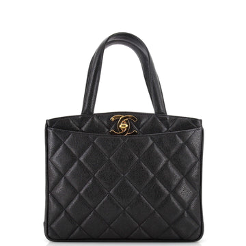 Chanel Vintage CC Lock Pocket Tote Quilted Caviar Small