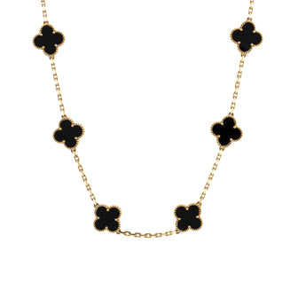 Van Cleef & Arpels Vintage Alhambra 10 Motifs Necklace 18K Yellow Gold and Onyx