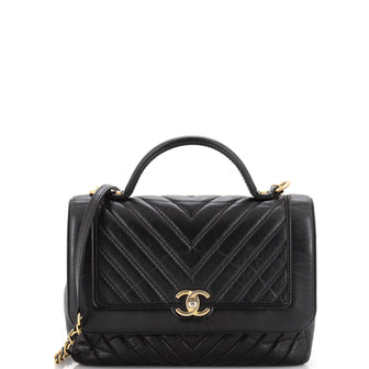 Chanel Top Handle Flap Bag Chevron Calfskin Medium