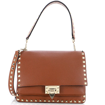 Valentino Garavani Rockstud Flip Lock Flap Top Handle Bag Leather Small