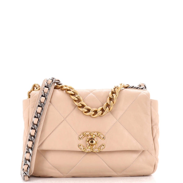 Chanel 19 Flap Bag Quilted Leather Medium Neutral 261037157