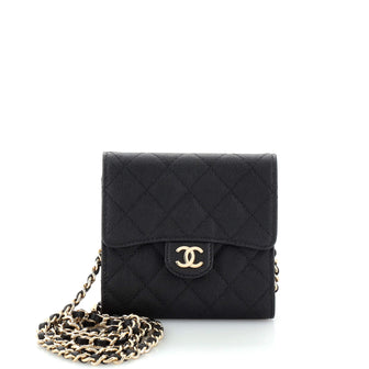 Chanel Classic Square Flap Clutch with Chain Quilted Caviar Small