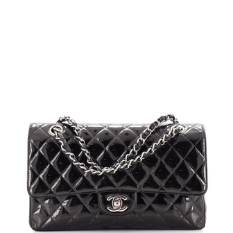 Chanel Vintage Classic Double Flap Bag Quilted Glitter Patent Medium