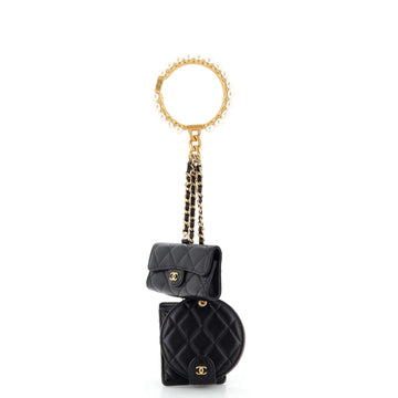 Chanel Pearl Crown CC Multi Pouches Wristlet Quilted Lambskin