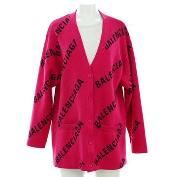 Balenciaga All Over Logo Cardigan Wool Blend