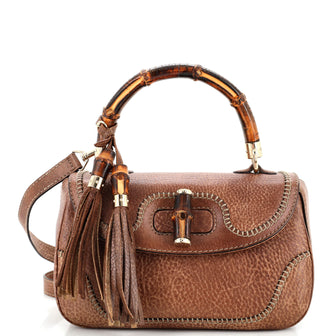 Gucci New Convertible Bamboo Top Handle Bag Leather Medium