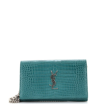 Saint Laurent Classic Monogram Wallet on Chain Crocodile Embossed Leather