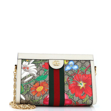 Gucci Ophidia Chain Shoulder Bag Flora GG Coated Canvas Small