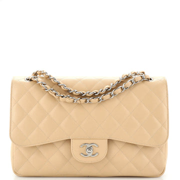 Chanel Vintage Classic Double Flap Bag Quilted Caviar Jumbo