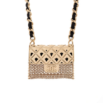 Chanel Flap Bag Chain Pendant Necklace Quilted Metal with Lambskin