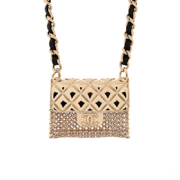 Chanel Flap Bag Chain Pendant Necklace Quilted Metal with Lambskin