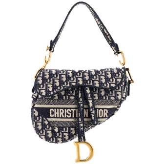 Christian Dior Saddle Handbag Logo Embroidered Oblique Canvas Medium