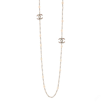 Chanel CC Station Long Necklace Metal with Faux Pearls and Crystals