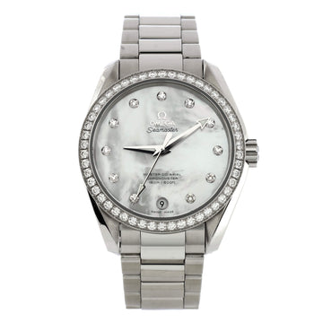 Omega Seamaster Aqua Terra 150M Co-Axial Chronometer Automatic Watch Stainless Steel with Diamond Bezel and Markers and Mother of Pearl 38