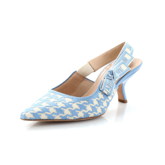 Christian Dior Women's J'Adior Slingback Pumps Houndstooth Embroidered Cotton 65