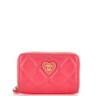 Chanel Coco Love CC Heart Zip Coin Purse Quilted Lambskin