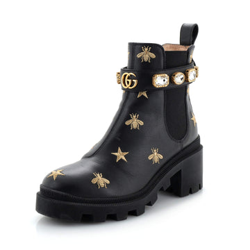 Gucci Women's Trip Boots Embroidered Leather with Crystals