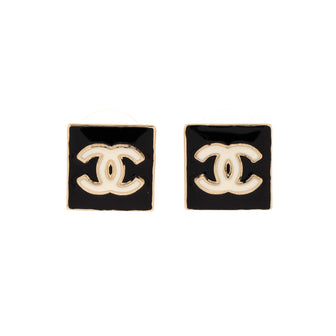 Chanel CC Square Stud Earrings Metal with Enamel