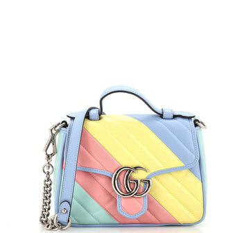 Gucci GG Marmont Top Handle Flap Bag Diagonal Quilted Leather Mini