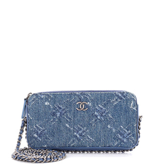 Chanel Double Zip Clutch with Chain Printed Denim