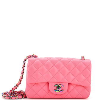 Chanel Classic Single Flap Bag Quilted Lambskin with Rainbow Hardware Mini