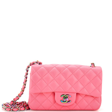 Chanel Classic Single Flap Bag Quilted Lambskin with Rainbow Hardware Mini