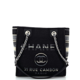 Chanel North South Deauville Tote Canvas with Striped Detail Small