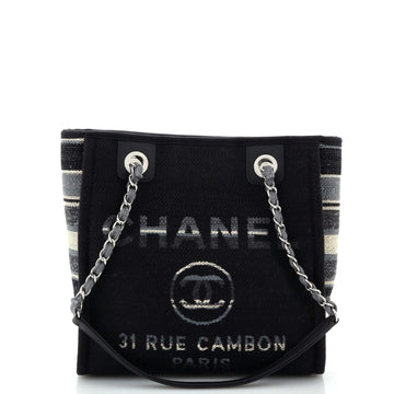 Chanel North South Deauville Tote Canvas with Striped Detail Small